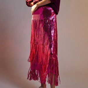 HTF Anthro Tatiana Sequined Fringe Midi Skirt